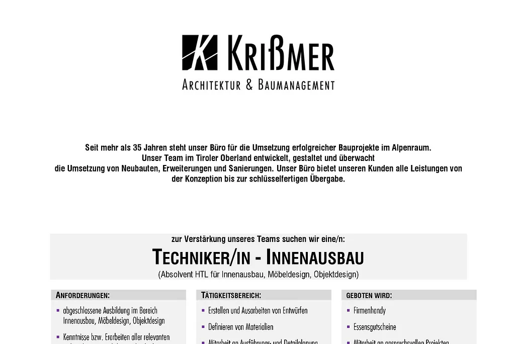 Jobangebot Techniker/in Innenausbau