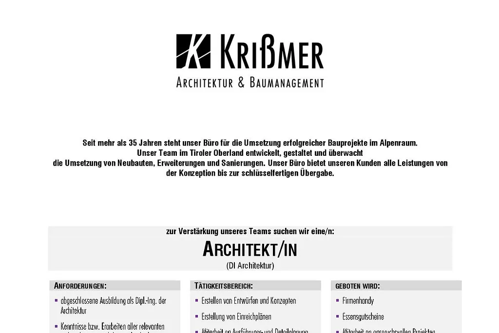 Jobangebot Architekt/in